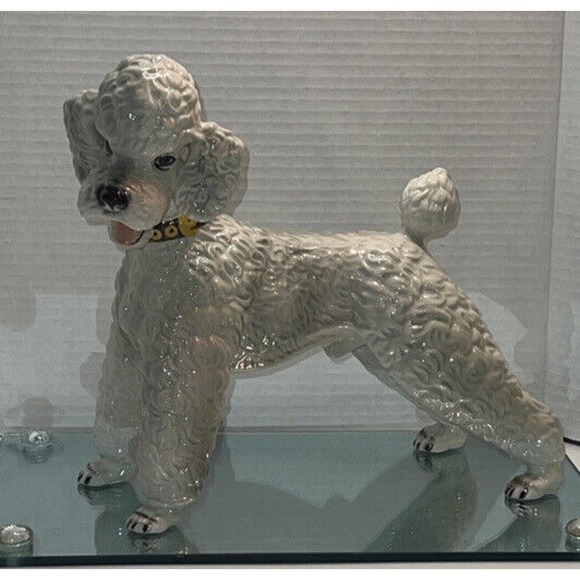 H & H Other - Vintage Porcelain Poodle Dog Figurine Gray w/ Yellow Collar 10 1/2"L x 9 1/4"H